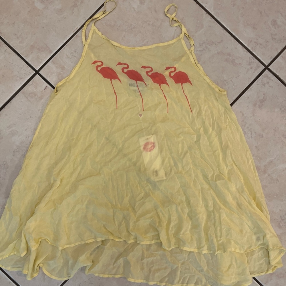 Wildfox Yellow Top with Red Flamingos
